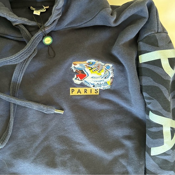 Kenzo Paris Vintage Navy Pullover Logo Hoodie Sweatshirt Embroidered Tigers XL - Picture 9 of 16